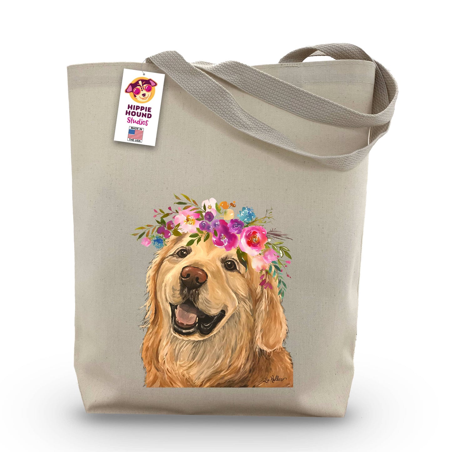 Blooming Flower Golden Retriever Tote Bag